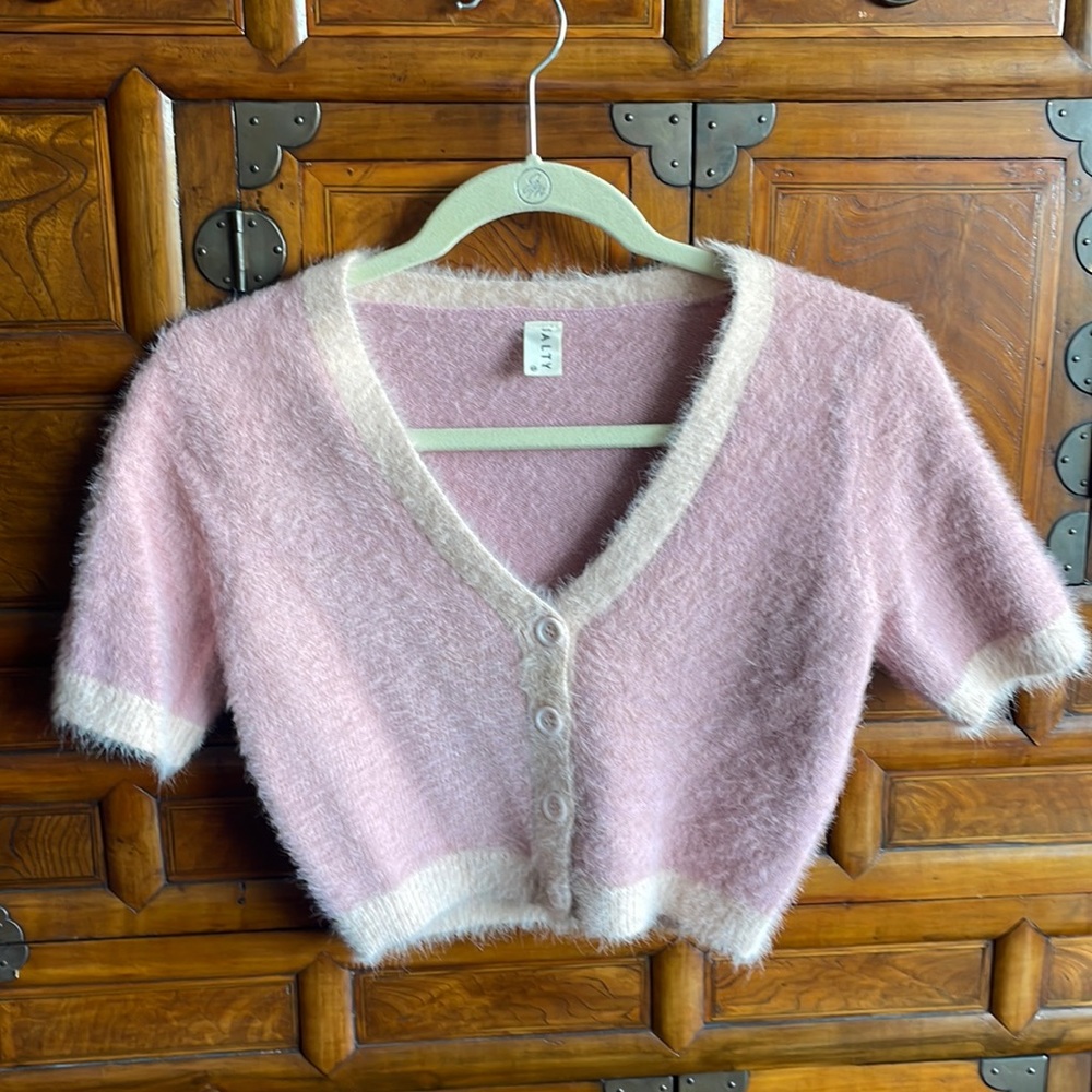 Pastel Pink fuzzy cropped cardigan sweater